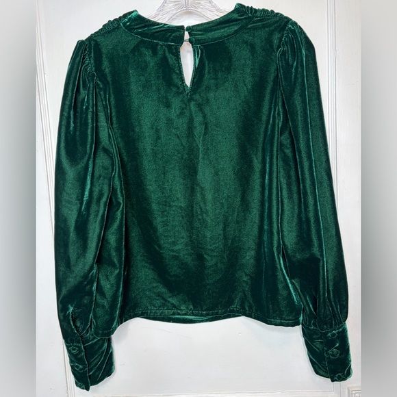 Rachel Zoe Velvet Drape Neck Blouse Top Dramatic Long Sleeve Emerald Green Sz S - Picture 3 of 7